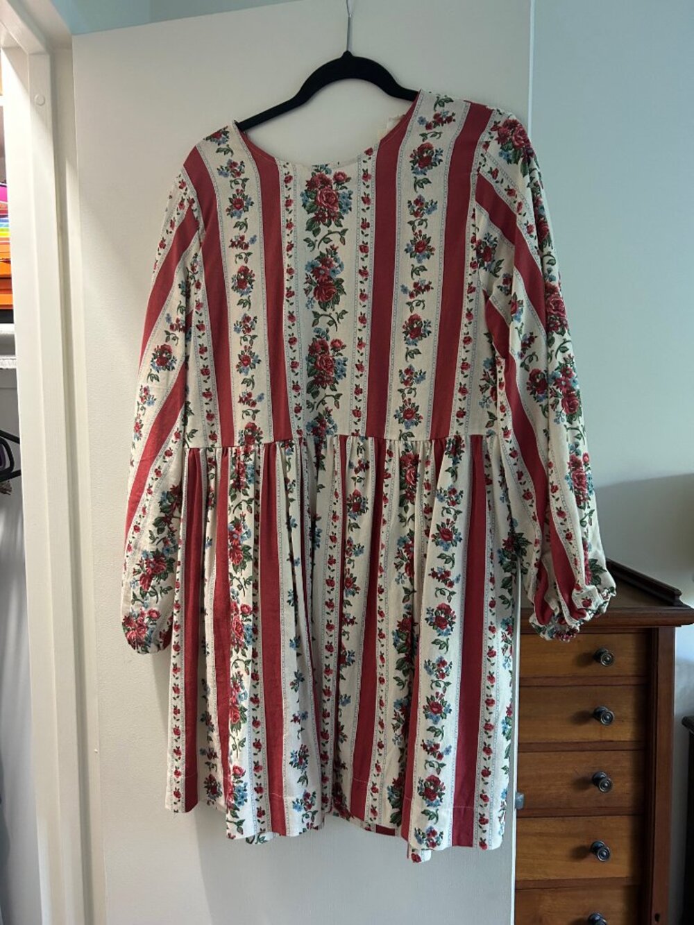 Sezane short dress burgundy and cream rose stripes - XL / 44 - Picture 2 of 4